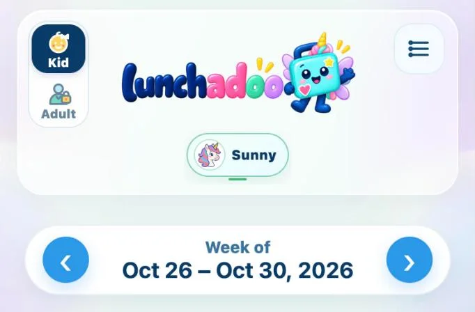 Sunny’s planner in Kid Mode with the Unicorns theme, week of Oct 26, fictional child