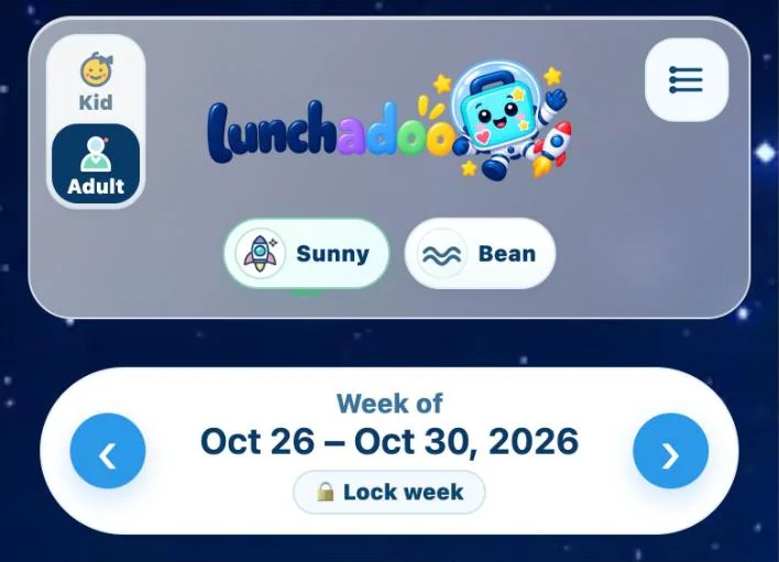 Sunny’s planner in the Space theme, week of Oct 26, fictional family