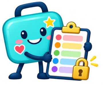 Lunchadoo mascot holding a locked checklist