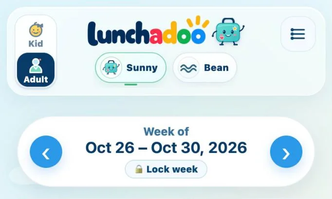 Sunny’s weekly planner in the Classic theme, fictional family